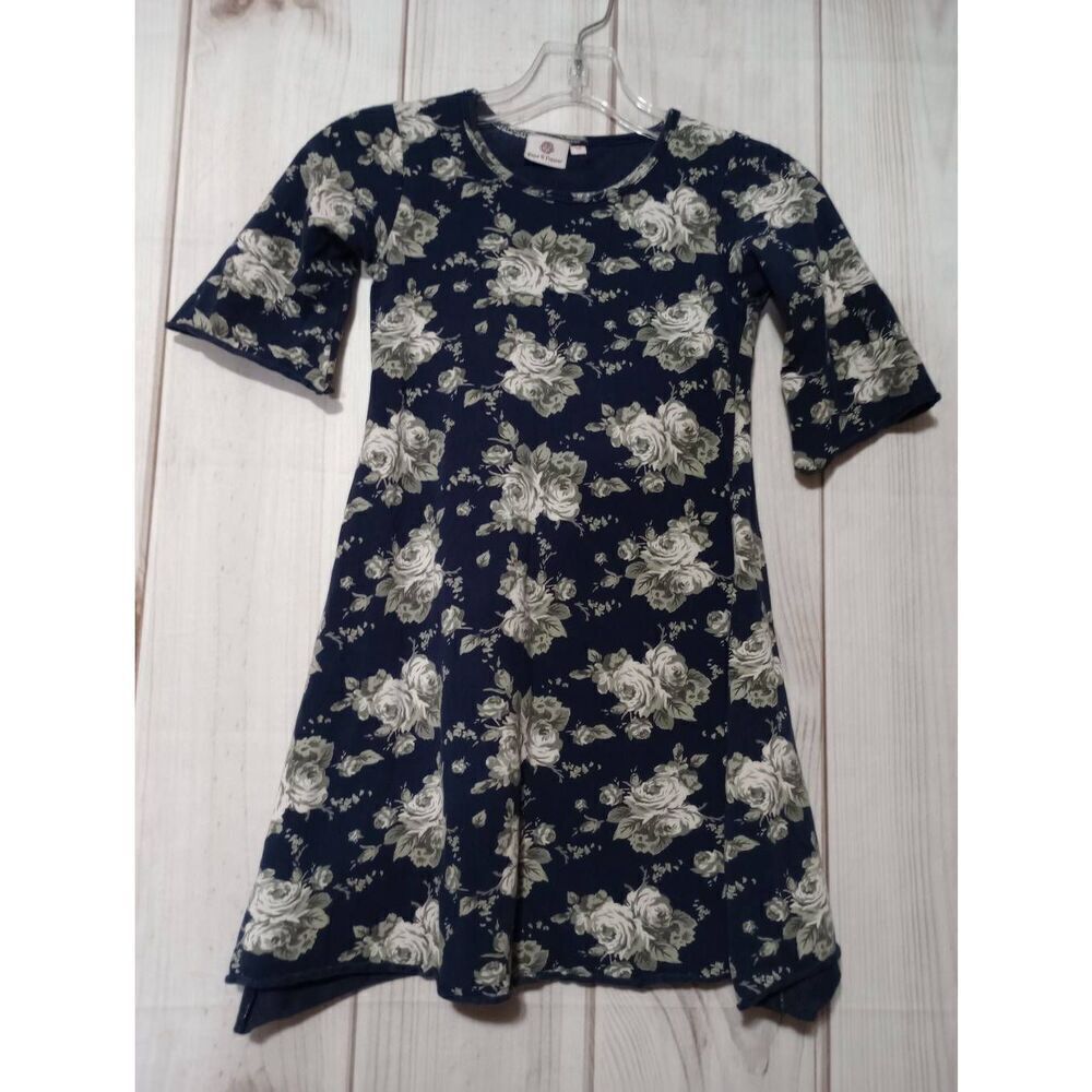 Rose & Pepper Girls Navy Blue White Floral Bell Sleeve‎ Dress Size 10